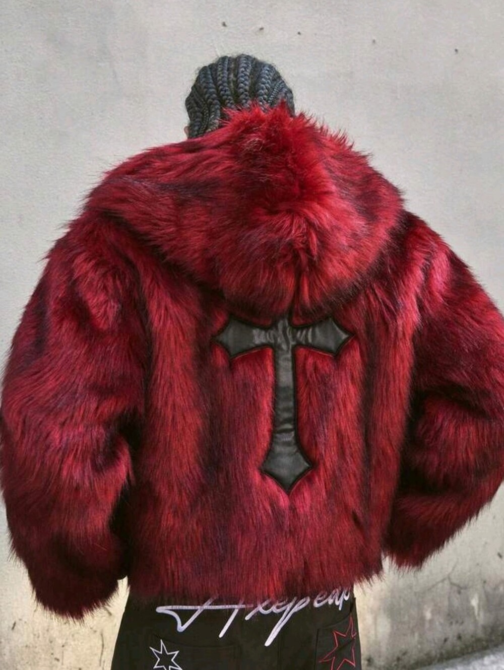 Men's Graphic Red Hooded Long Sleeve Casual Faux Fur